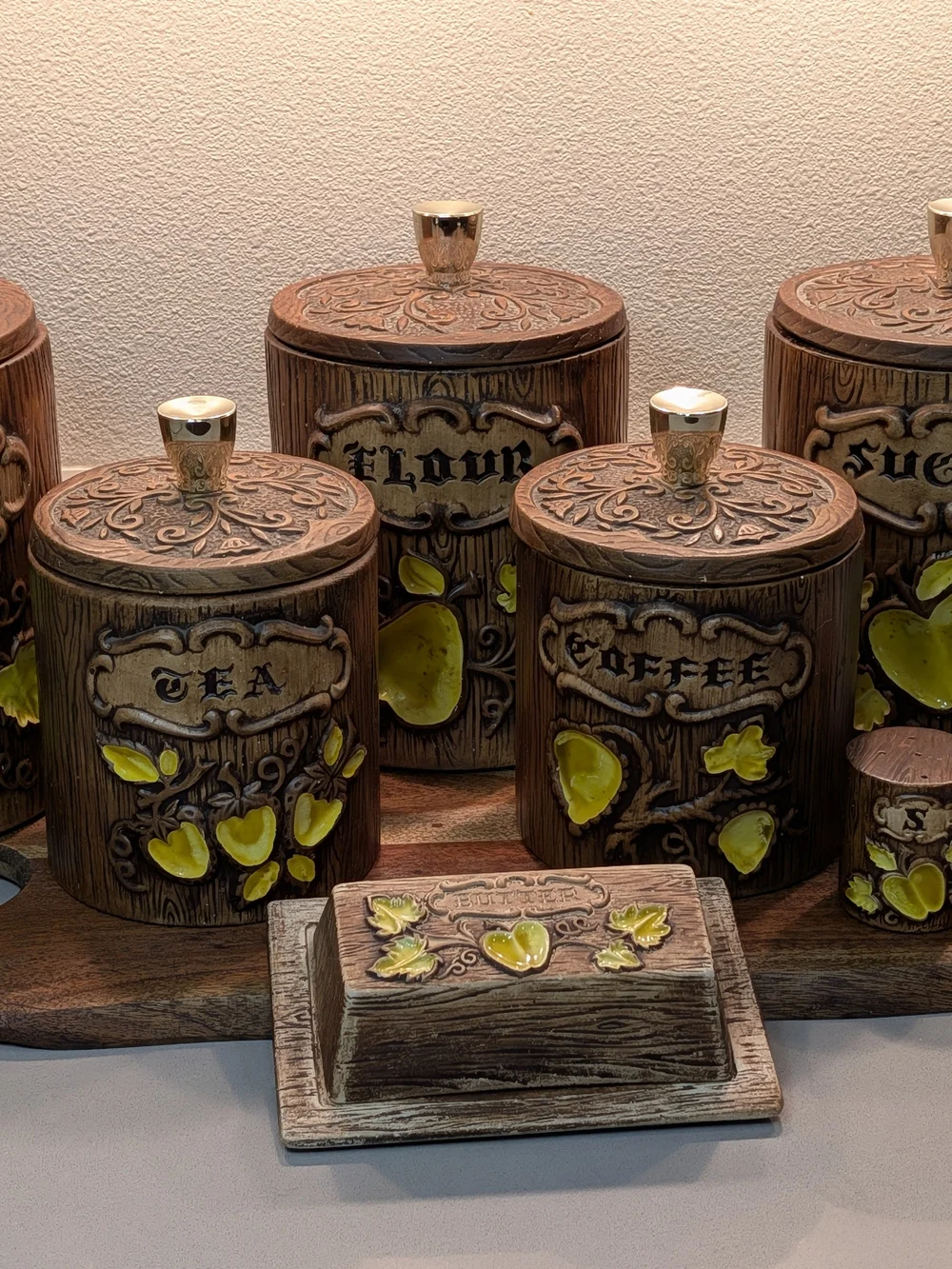 Vintage Brown & Yellow Ceramic Canister Set by Treasure Craft